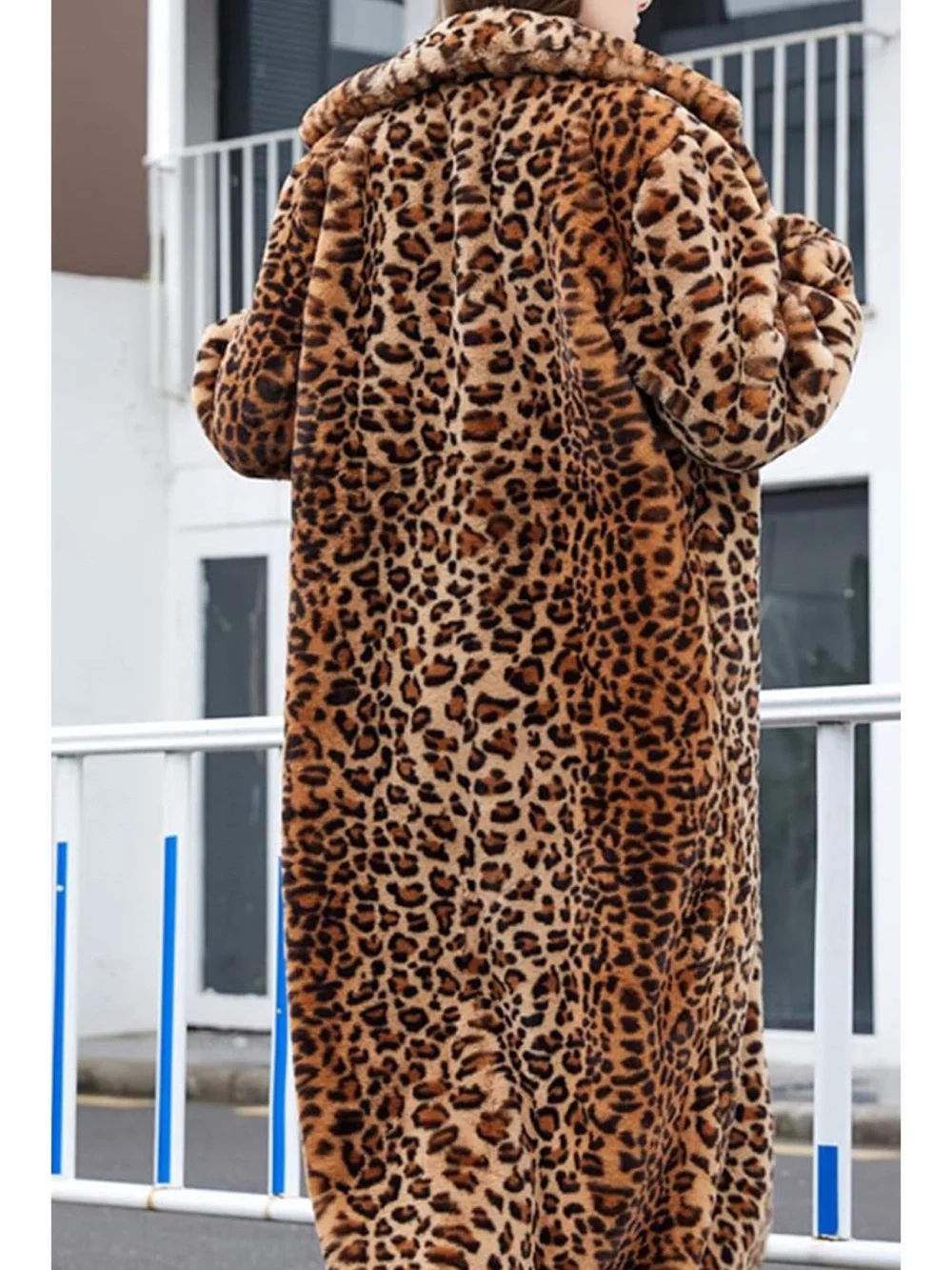 women Leopard Print Faux Fur Hooded Coat - Brown